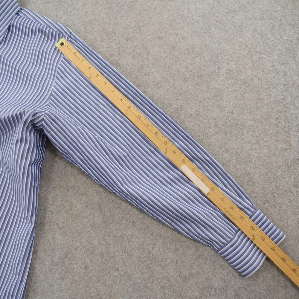 Banana Republic Shirt Mens Large 16.5 Blue Button Up Striped Dress Long Sleeve